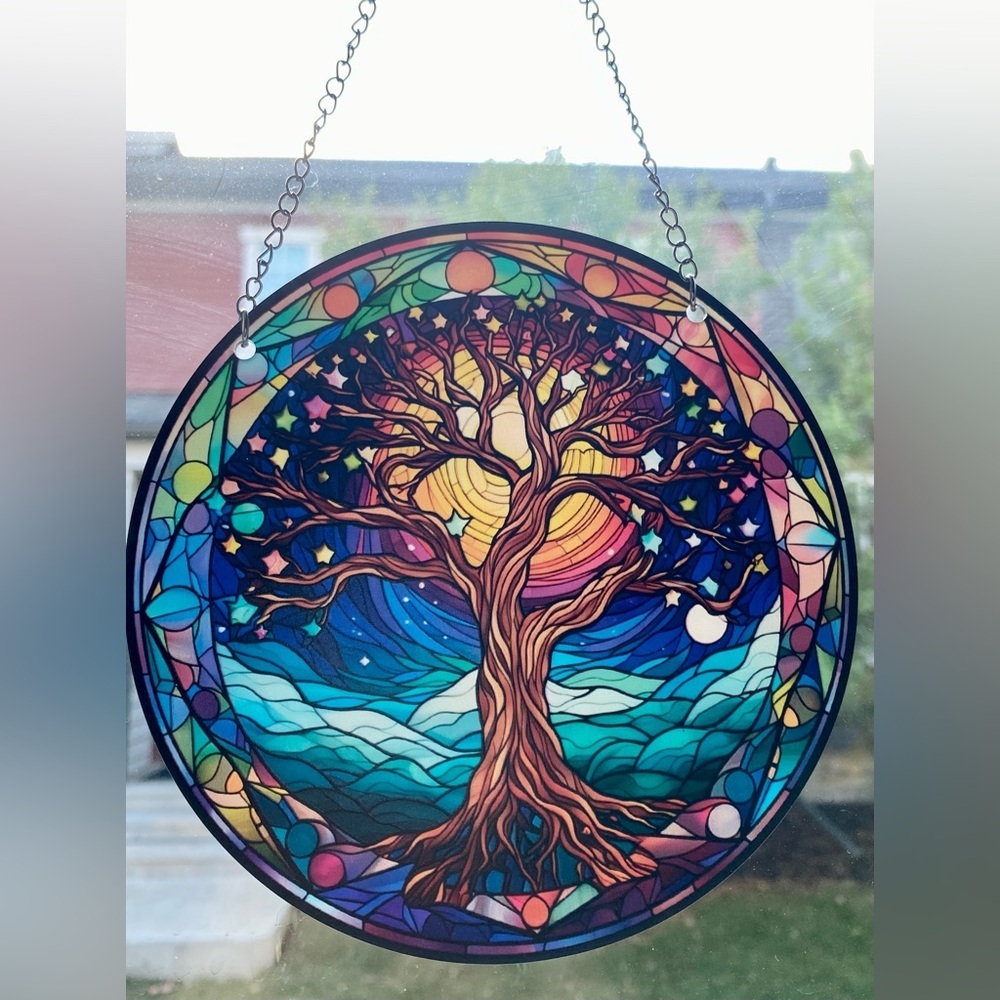 ❤️ 2 for $25❤️ Evening tree with stars, acrylic 6 inch suncatcher, windo…